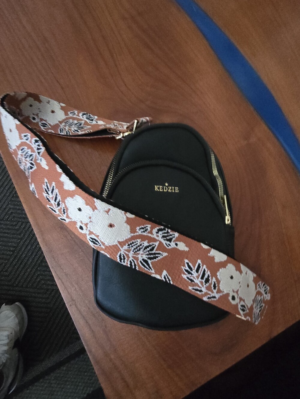 KEDZIE Black Mini Backpack Bag with Floral Strap - Picture 3 of 8